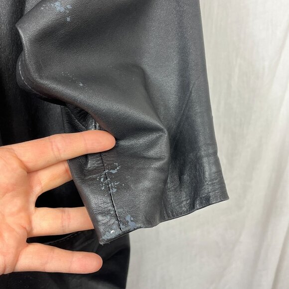 Vintage Leather Double Breast Longline‎ Coat Unisex XL Slouchy Distressed Baggy - Picture 16 of 16